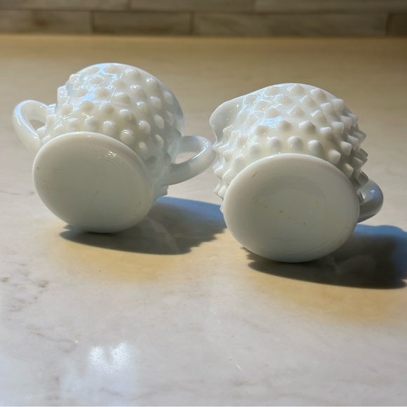 Vintage FENTON Hobnail White Milk Glass Small Cream and Sugar Bowl - Picture 5 of 10